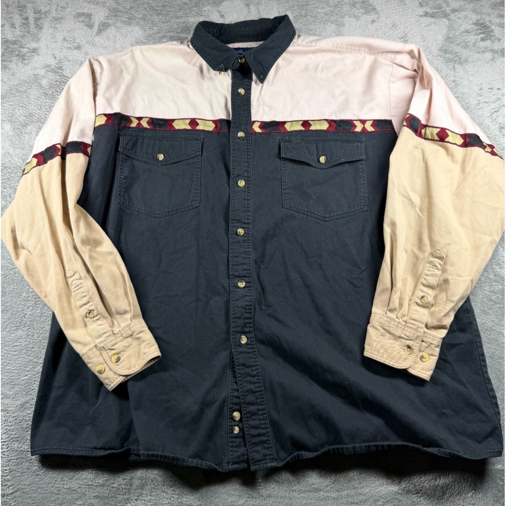 Vtg Wrangler Western Shirt Mens XXL Colorblock Aztec Pearl Snap Cowboy 90s